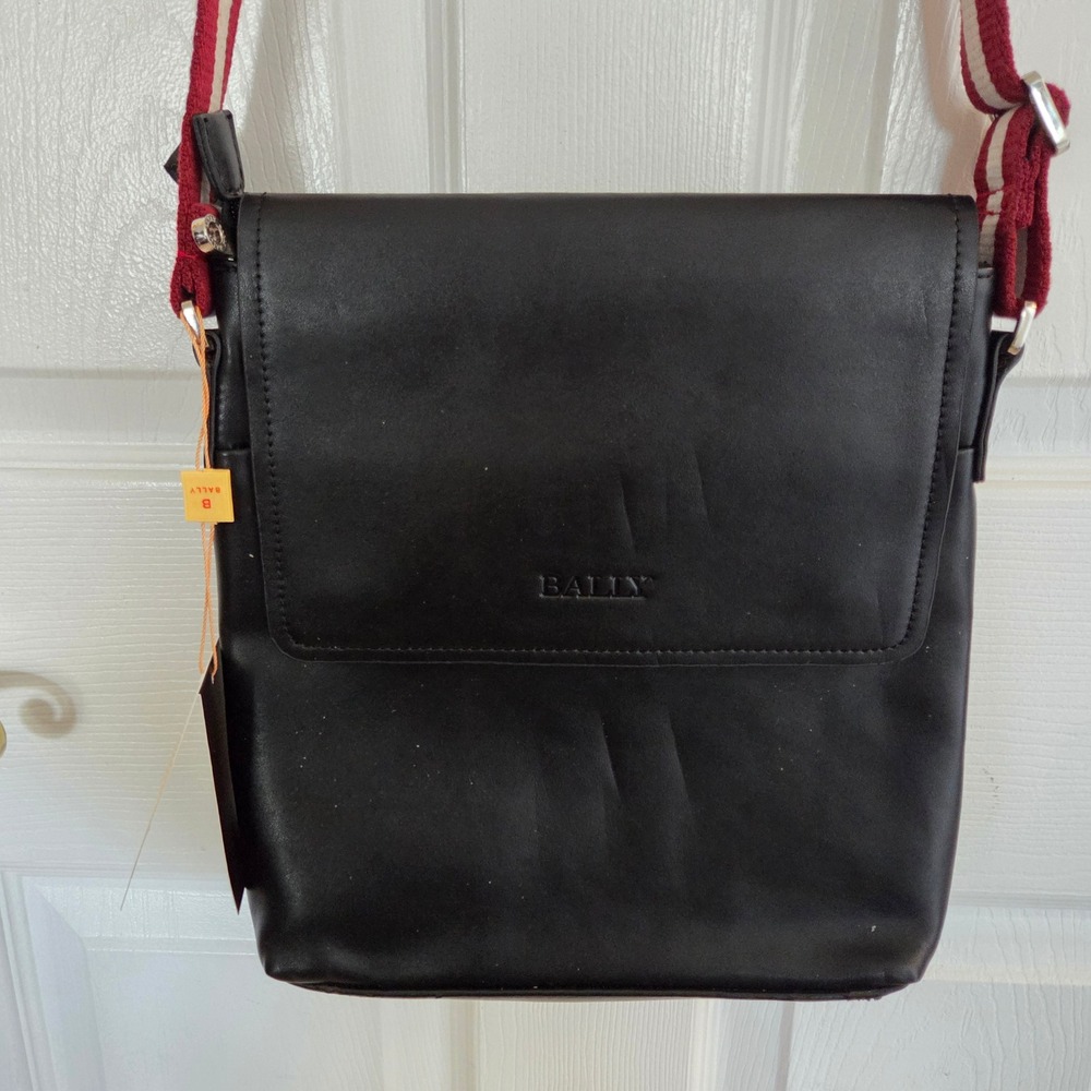Bally NWT Dagustin Black Lamb Leather Crossbody Bag Striped Strap D34Q Luxury
